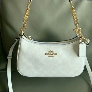Coach White Crossbody Bag with Gold Accents